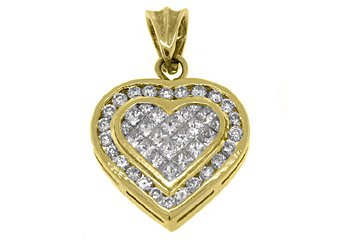 2 Carat Womens Diamond Heart Pendant Invisible Princess Square Cut Yellow Gold