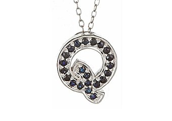 .48CT SAPPHIRE ROUND CUT LETTER Q ALPHABET PENDANT w/ CHAIN 925 STERLING SILVER