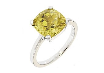 WOMENS 4.5 CARAT CUSHION CUT CHECK TOP LIME QUARTZ RING 925 STERLING SILVER