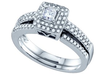 WOMENS DIAMOND ENGAGEMENT HALO RING WEDDING BAND BRIDAL SET SQUARE CUT 14K GOLD