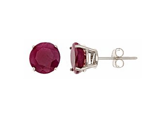 3.2 CARAT RUBY STUD EARRINGS 7mm ROUND CUT 14KT WHITE GOLD JULY BIRTH STONE