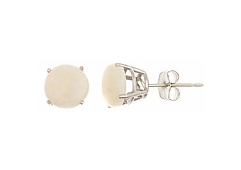 1.60CT OPAL STUD EARRINGS 7mm ROUND 14K WHITE GOLD OCTOBER BIRTHSTONE