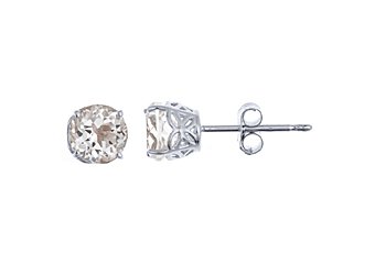 1.12 CARAT WHITE TOPAZ STUD EARRINGS 5mm ROUND 14K WHITE GOLD APRIL BIRTH STONE