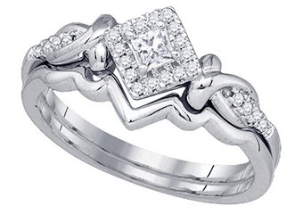 WOMENS DIAMOND ENGAGEMENT HALO RING WEDDING BAND BRIDAL SET PRINCESS CUT .25 CT
