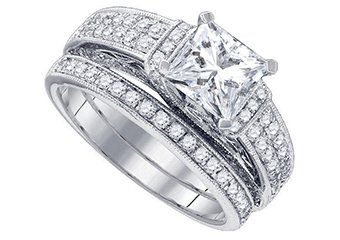 WOMENS DIAMOND ENGAGEMENT RING WEDDING BAND BRIDAL SET PRINCESS CUT 2.02 CARAT