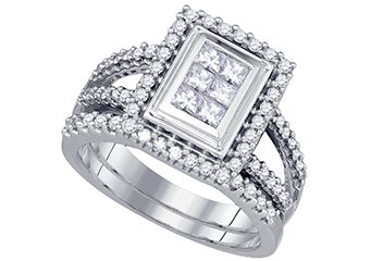WOMENS DIAMOND ENGAGEMENT HALO RING WEDDING BAND BRIDAL SET PRINCESS CUT .98CTS