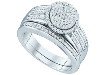 WOMENS DIAMOND ENGAGEMENT RING WEDDING BAND BRIDAL SET ROUND SHAPE MICRO-PAVE