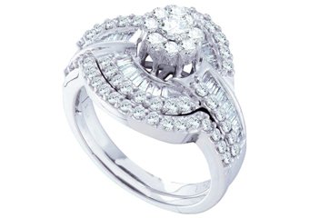 WOMENS DIAMOND ENGAGEMENT RING WEDDING BAND BRIDAL SET ROUND CUT 1.2 CTS FLOWER