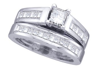 WOMENS DIAMOND ENGAGEMENT RING WEDDING BAND BRIDAL SET PRINCESS CUT 2 CARAT