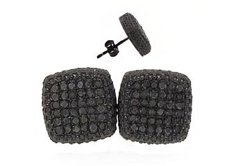 3/5 CARAT SQUARE SHAPE ROUND BLACK DIAMOND STUD EARRINGS GOLD SILVER