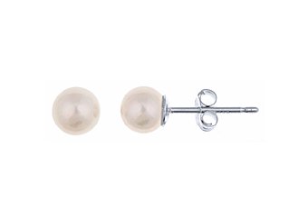 GENUINE PEARL STUD EARRINGS 5mm ROUND CUT 14KT WHITE GOLD JUNE BIRTH STONE