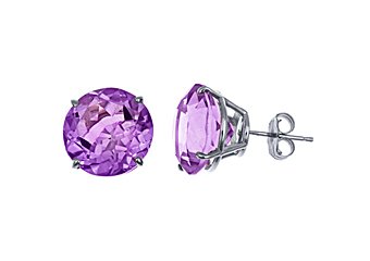 10 CARAT AMETHYST STUD EARRINGS 11mm ROUND 14KT WHITE GOLD FEBRUARY BIRTH STONE