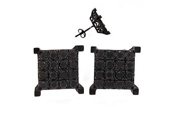 1.75 CARAT SQUARE SHAPE ROUND BLACK DIAMOND STUD EARRINGS GOLD SILVER