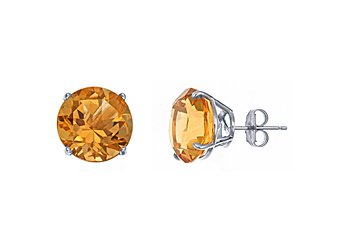 10 CARAT CITRINE STUD EARRINGS 11mm ROUND 14KT WHITE GOLD NOVEMBER BIRTH STONE