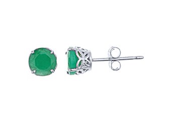 .96CT EMERALD STUD EARRINGS 5mm ROUND WHITE GOLD MAY BIRTH STONE BUTTERFLY SET