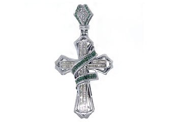 2.78 Carat Blue Princess Invisible Diamond Cross Pendant 14KT White Gold