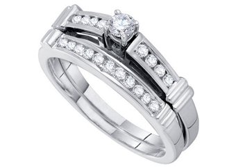 WOMENS DIAMOND ENGAGEMENT RING WEDDING BAND BRIDAL SET WHITE GOLD ROUND .50 CTS