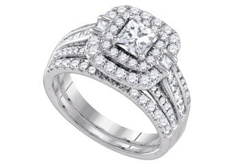 WOMENS DIAMOND HALO ENGAGEMENT RING WEDDING BAND BRIDAL SET PRINCESS CUT 2.0 CTS