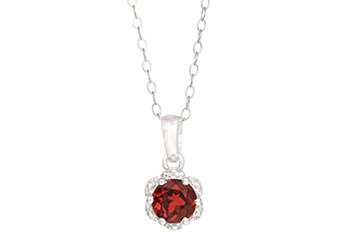 1 CARAT GARNET FLOWER PENDANT BRILLIANT ROUND CUT 6mm 925 SILVER 18" CHAIN