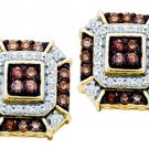 .48 CARAT BRILLIANT ROUND  BROWN CHAMPAGNE DIAMOND STUD EARRINGS YELLOW GOLD