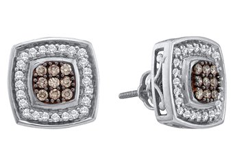 .50 CARAT SQUARE SHAPE BROWN CHAMPAGNE DIAMOND HALO STUD EARRINGS WHITE GOLD