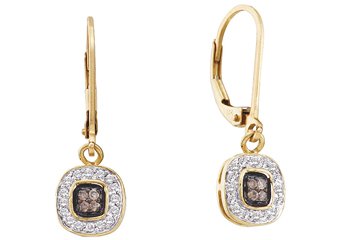 .23 CARAT BRILLIANT ROUND BROWN CHAMPAGNE DIAMOND DANGLE EARRINGS YELLOW GOLD