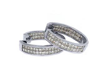 WOMENS 2 CARAT PRINCESS SQUARE CUT DIAMOND HOOP EARRINGS WHITE GOLD INSIDE OUT