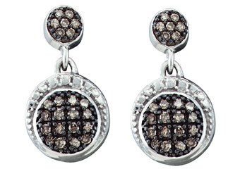 .25 CARAT BRILLIANT ROUND BROWN CHAMPAGNE DIAMOND DANGLE EARRINGS WHITE GOLD