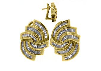 WOMENS 1.75 CARAT BAGUETTE CUT DIAMOND EARRINGS 14KT YELLOW GOLD OMEGA BACK