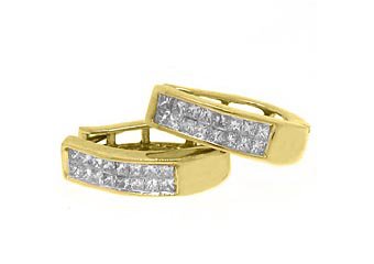 WOMENS 1/2 CARAT INVISIBLE SQUARE DIAMOND HOOP EARRINGS YELLOW GOLD