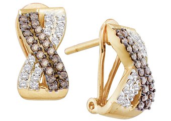 .53 CARAT BRILLIANT ROUND CUT BROWN CHAMPAGNE DIAMOND HOOP EARRINGS YELLOW GOLD