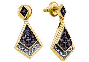.19 CARAT BRILLIANT ROUND BROWN CHAMPAGNE DIAMOND DANGLE EARRINGS 925 SILVER