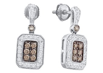 .50 CARAT BRILLIANT ROUND BROWN CHAMPAGNE DIAMOND DANGLE EARRINGS WHITE GOLD