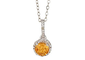 CITRINE & DIAMOND HALO PENDANT STERLING SILVER ROUND .72 CARATS CABLE CHAIN
