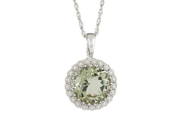GREEN AMETHYST & DIAMOND HALO PENDANT 18MM ROUND CUT 925 SILVER 18" CHAIN