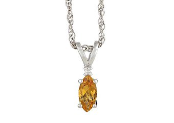 CITRINE & DIAMOND PENDANT 925 STERLING SILVER MARQUISE .51 CARATS CABLE CHAIN