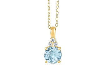 AQUAMARINE & DIAMOND PENDANT 14K YELLOW GOLD ROUND CUT 2.11 CARATS CABLE CHAIN