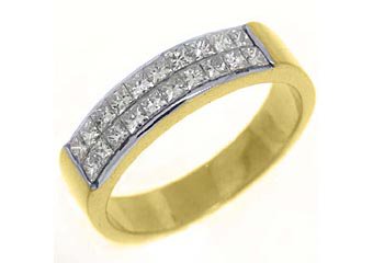 1.1CT WOMENS PRINCESS SQUARE CUT INVISIBLE DIAMOND RING WEDDING BAND YELLOW GOLD