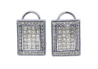 2.41 CARAT PRINCESS SQUARE CUT INVISIBLE DIAMOND STUD EARRINGS 18KT WHITE GOLD