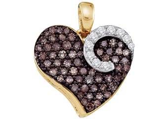 .75 Carat Champagne Cognac Brown Diamond Heart Pendant Round Cut Yellow Gold