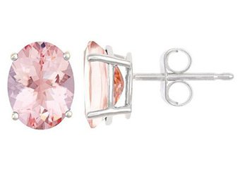 WHITE GOLD MORGANITE STUD EARRINGS OVAL SHAPE 8mmx6mm 14KT AAA QUALITY