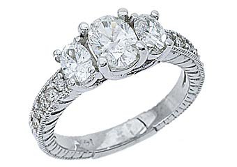 1.5 CARAT WOMENS 3-STONE PAST PRESENT FUTURE DIAMOND RING OVAL SHAPE WHITE GOLD