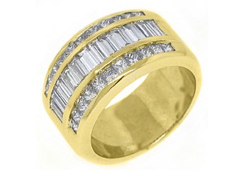 2.45CT WOMENS PRINCESS BAGUETTE INVISIBLE DIAMOND RING WEDDING BAND YELLOW GOLD