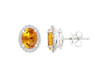 2.60 CARAT CITRINE & DIAMOND STUD HALO EARRINGS OVAL SHAPE WHITE GOLD