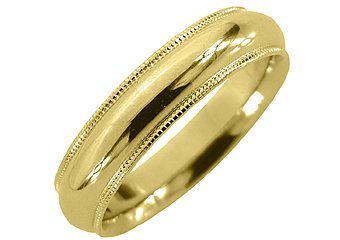 MENS WEDDING BAND ENGAGEMENT RING YELLOW GOLD COMFORT FIT MILGRAIN 5mm