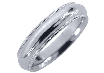 MENS WEDDING BAND ENGAGEMENT RING WHITE GOLD COMFORT FIT MILGRAIN 5mm