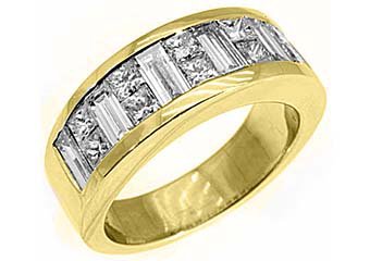 MENS 3.5 CARAT PRINCESS SQUARE CUT DIAMOND RING WEDDING BAND 18KT YELLOW GOLD
