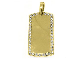 Mens Dog Tag Pendant 14KT Yellow Gold 1.54 Carats Brilliant Round Diamond
