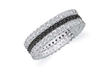 BLACK & WHITE STACKABLE ETERNITY BAND WEDDING RING 14KT WHITE GOLD BLACK PRONGS