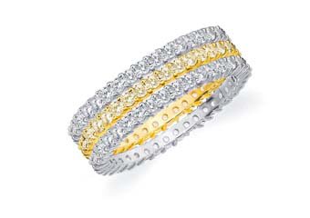 DIAMOND & YELLOW SAPPHIRE STACKABLE ETERNITY BAND WEDDING RING TWO-TONE GOLD